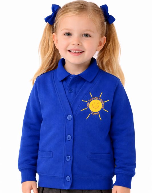 Royal Blue Cardigan with Little Sunshines Embroidered Logo