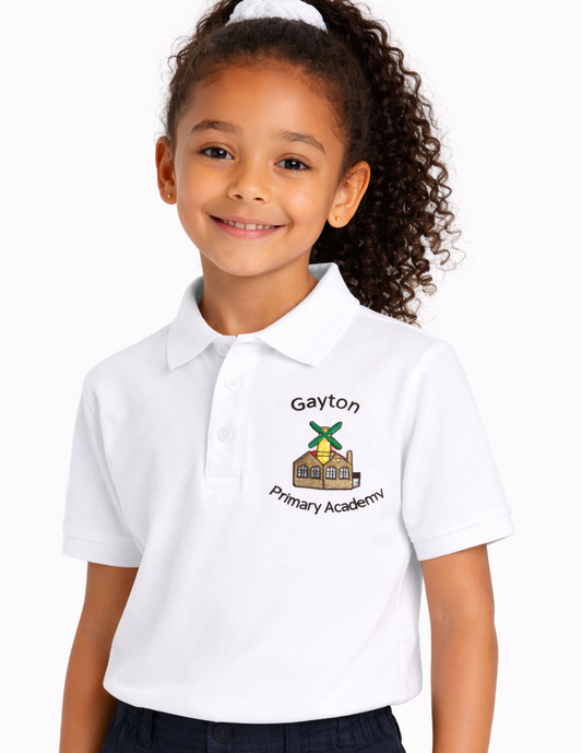 White Polo Shirt with Gayton Embroidered Logo