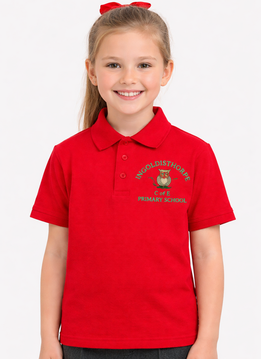 Red Polo Shirt with Ingoldisthorpe Embroidered Logo
