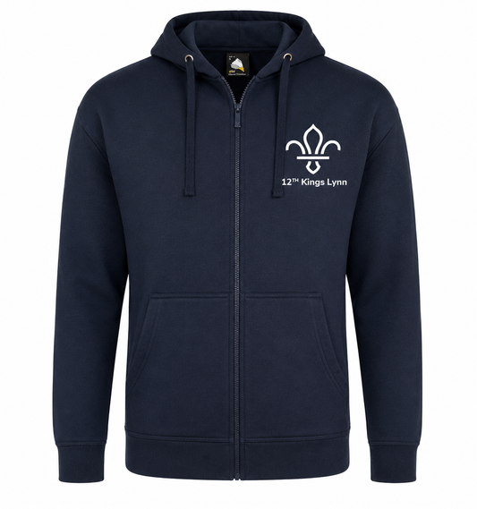 Leaders Navy Full Zip Hoodie with 12th King's Lynn Scout Group Embroidered Logo