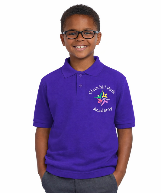 Purple Polo Shirt with Churchill Park Embroidered Logo