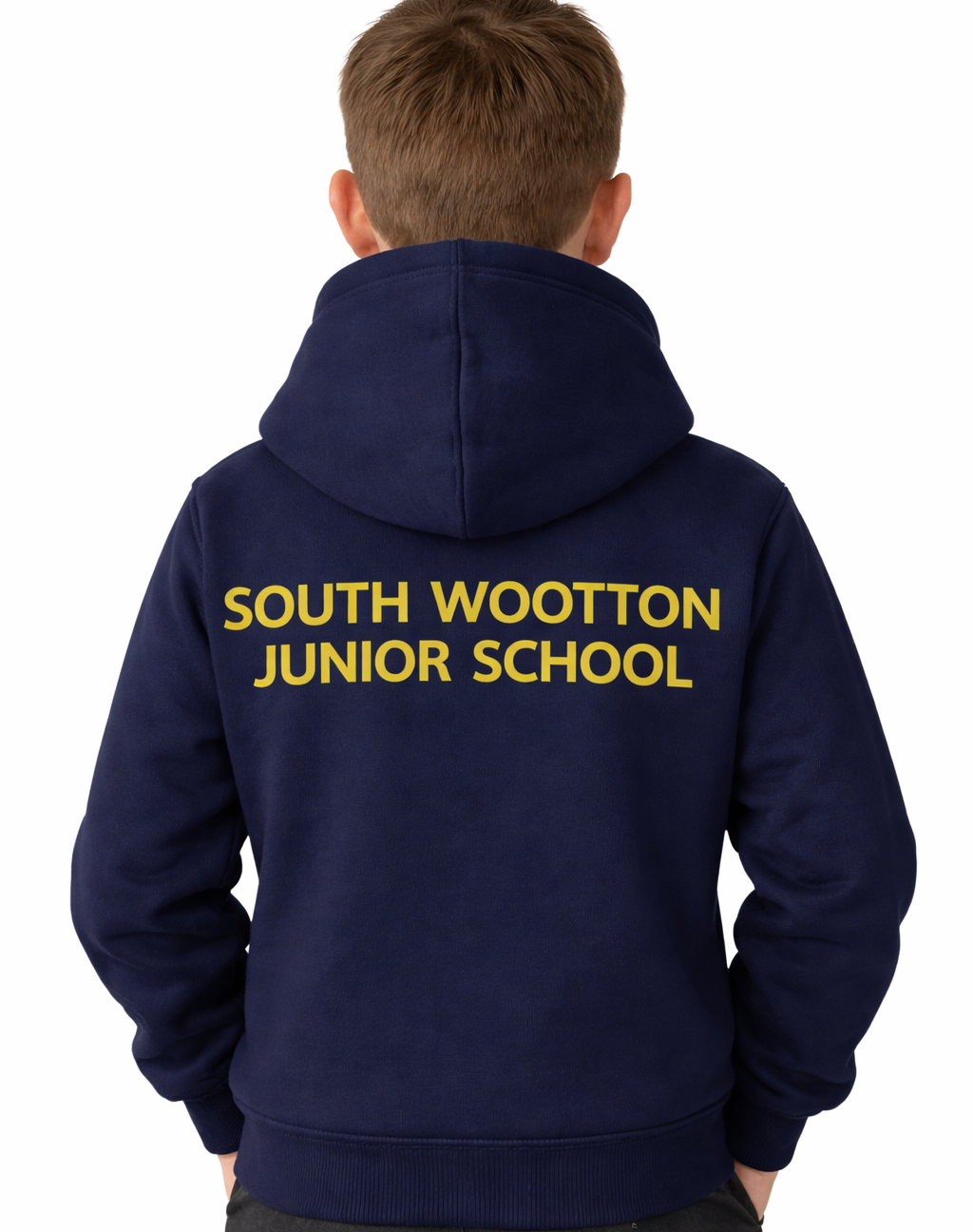 Navy PE Hoodie with South Wootton Junior Back Print