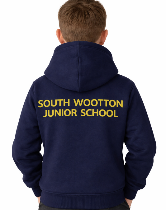 Navy PE Hoodie with South Wootton Junior Back Print