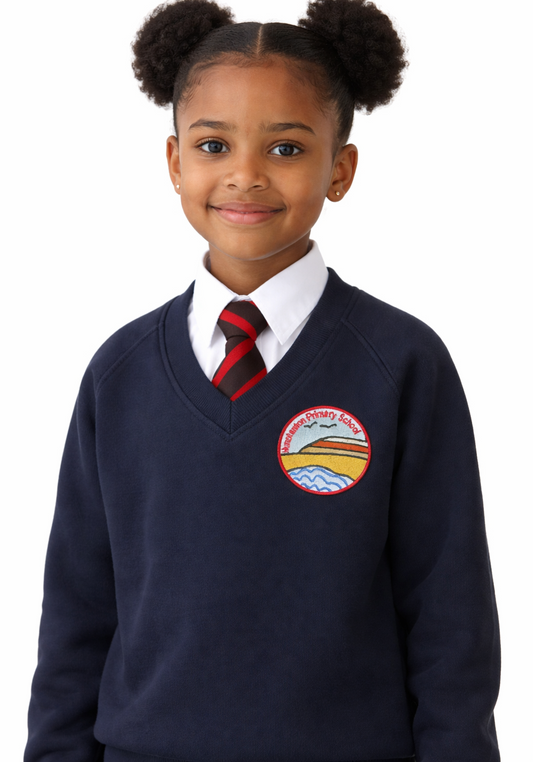Navy V-Neck Sweatshirt with Hunstanton Embroidered Logo
