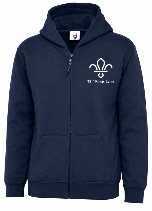Navy Full Zip PE Hoodie with 12th King's Lynn Scout Group Embroidered Logo
