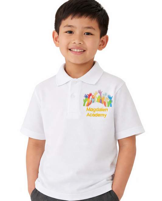 White Polo Shirt with Magdalen Embroidered Logo