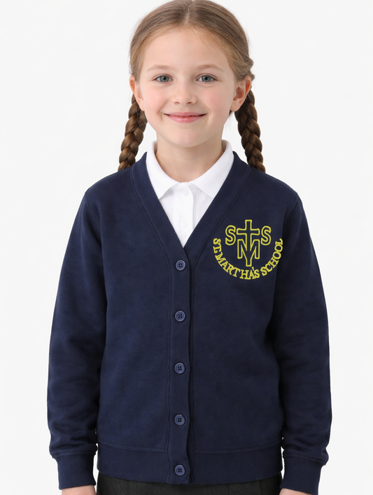 Navy Cardigan with St. Martha's School Embroidered Logo