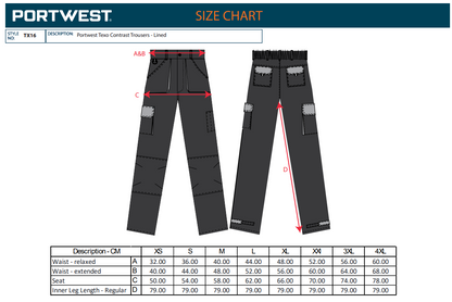 Portwest Texo Contrast Trousers - Lined Black (TX16)