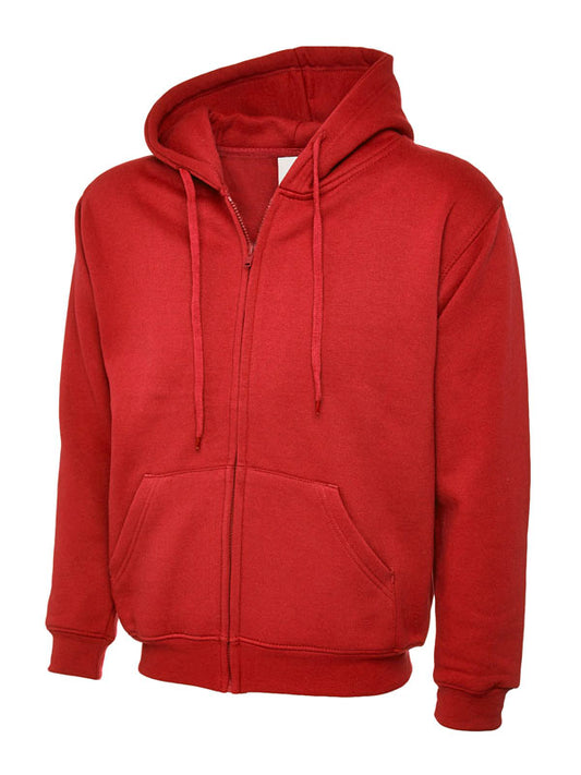 Classic Full Zip Hoodie in Red with Easton Embroidery and Back Print (Horticulture)