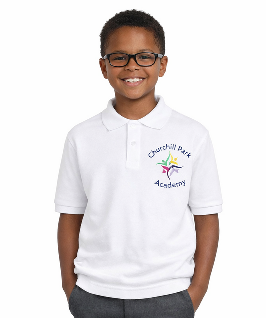 White Polo Shirt with Churchill Park Embroidered Logo