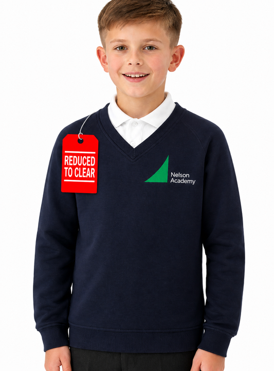 Navy V-Neck Sweatshirt with Nelson Embroidered Logo