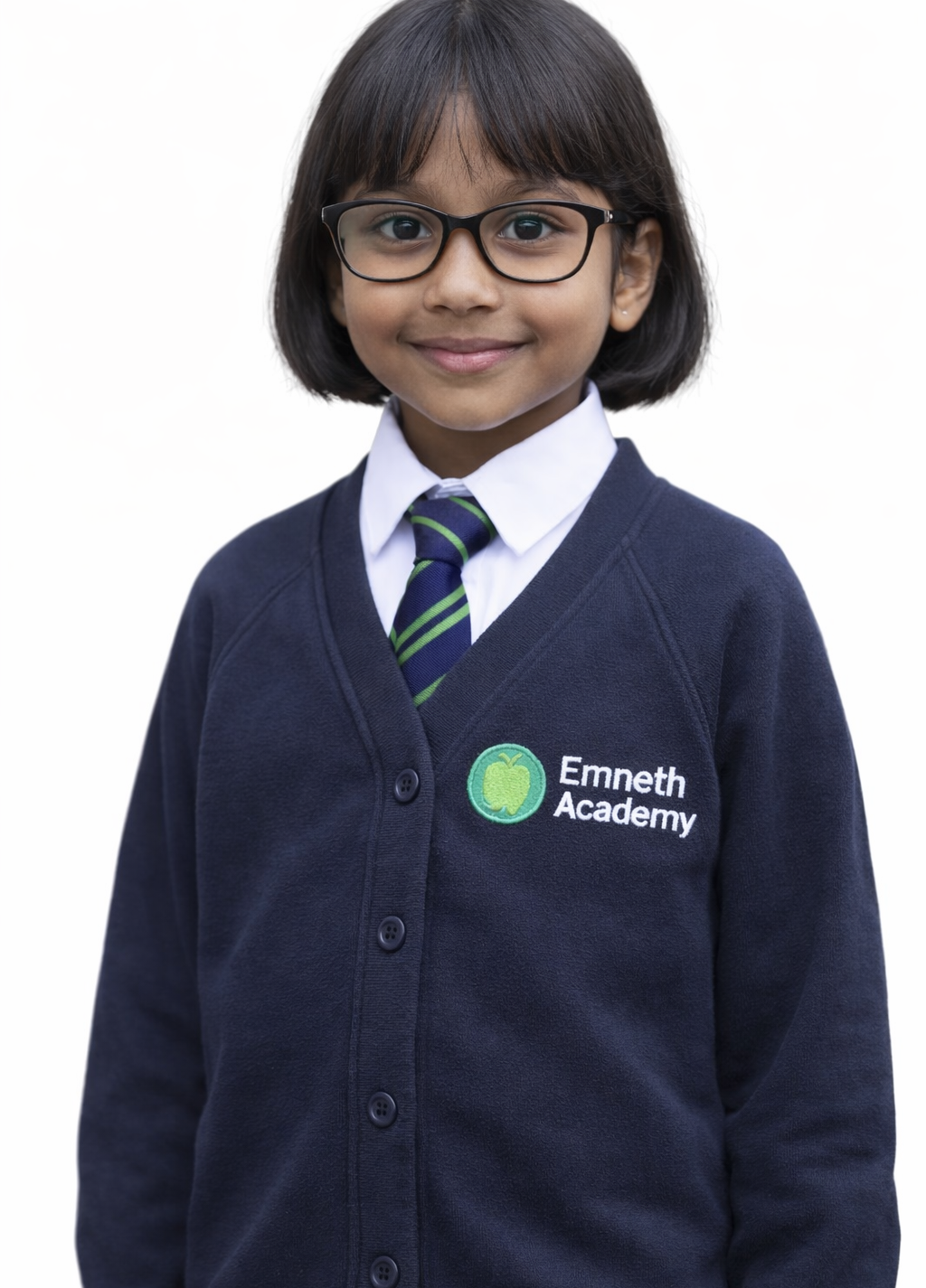 Navy Cardigan with Emneth Embroidered Logo