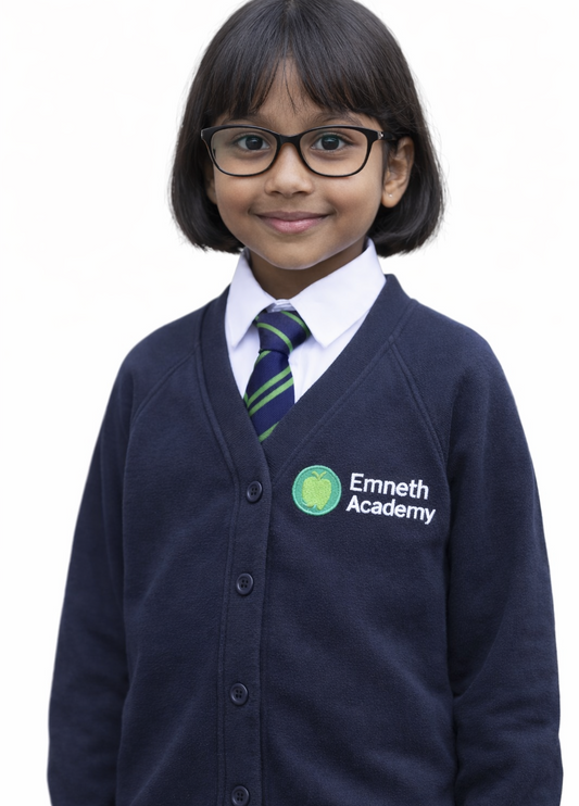 Navy Cardigan with Emneth Embroidered Logo