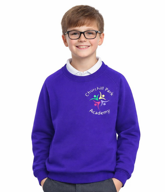 Purple Sweatshirt with Churchill Park Embroidered Logo