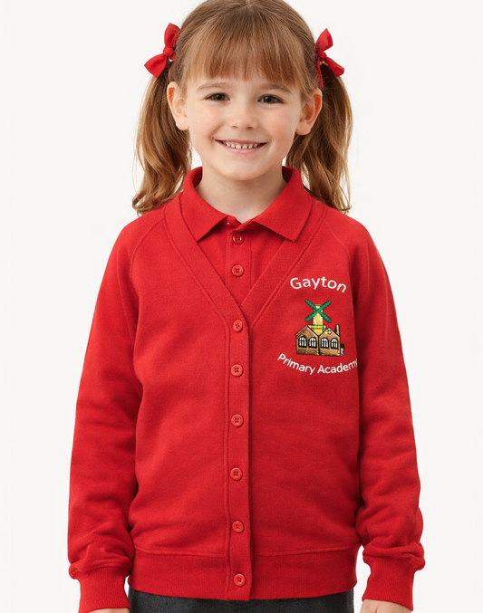 Red Cardigan with Gayton Embroidered Logo