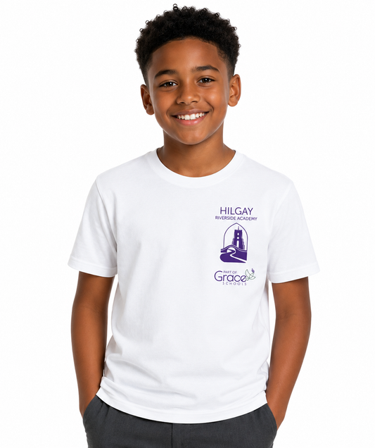 White PE T-Shirt with Hilgay Embroidered Logo