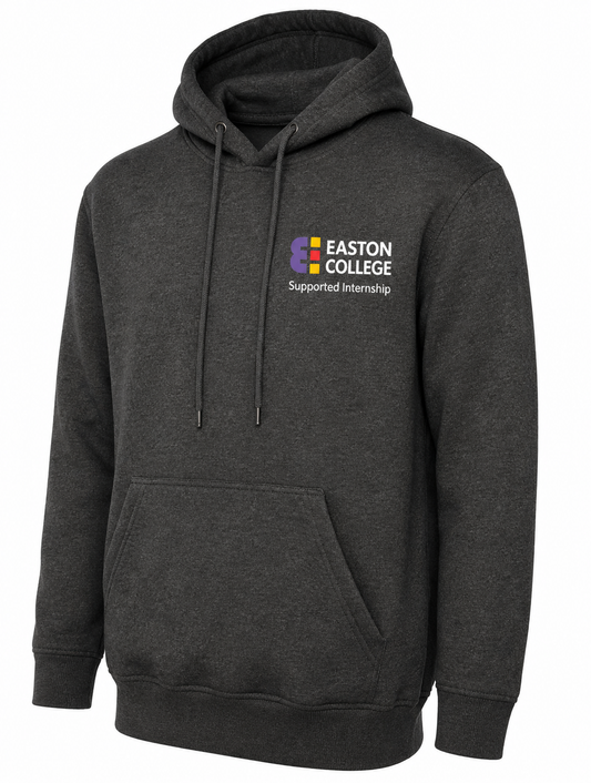 Classic Hoodie in Charcoal with Easton Logo, Supported Internship and Back Print