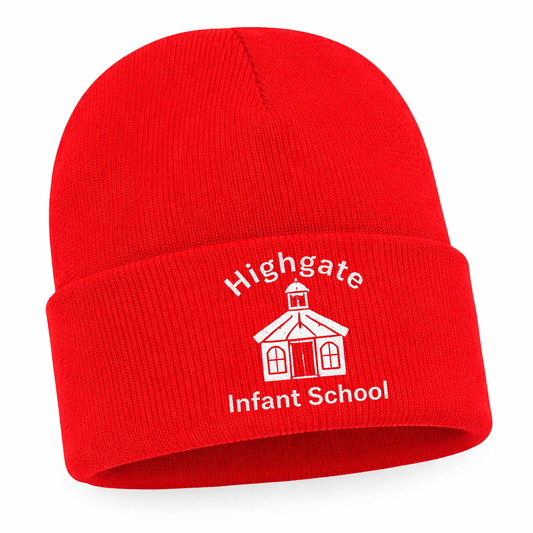 Red Childs Beanie Hat with Highgate Embroidered Logo