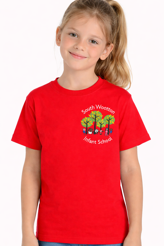 Red PE T-Shirt with South Wootton Infants Logo