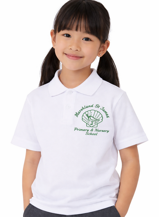White Polo Shirt with Marshland Embroidered Logo