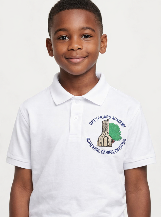 White Polo Shirt with Greyfriars Embroidered Logo