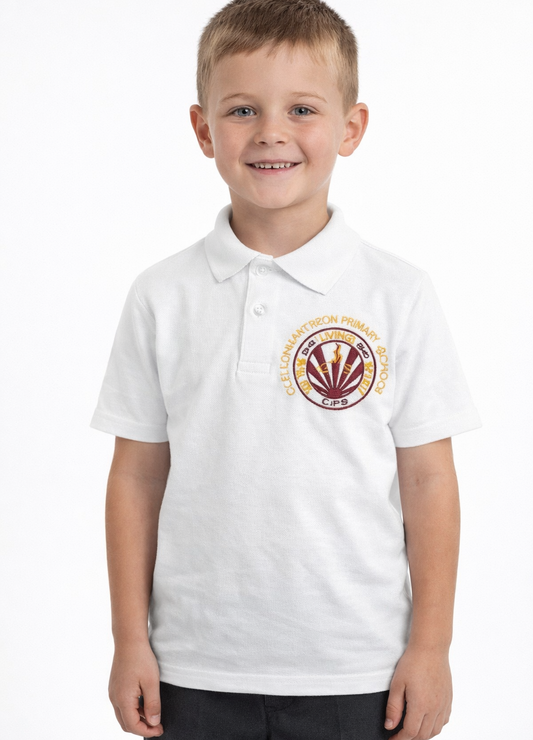 White Polo Shirt with Clenchwarton Embroidered Logo