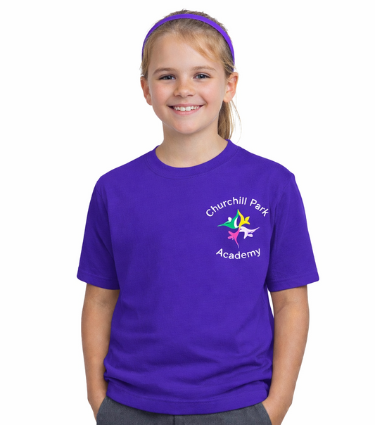 Purple T-Shirt with Churchill Park Embroidered Logo