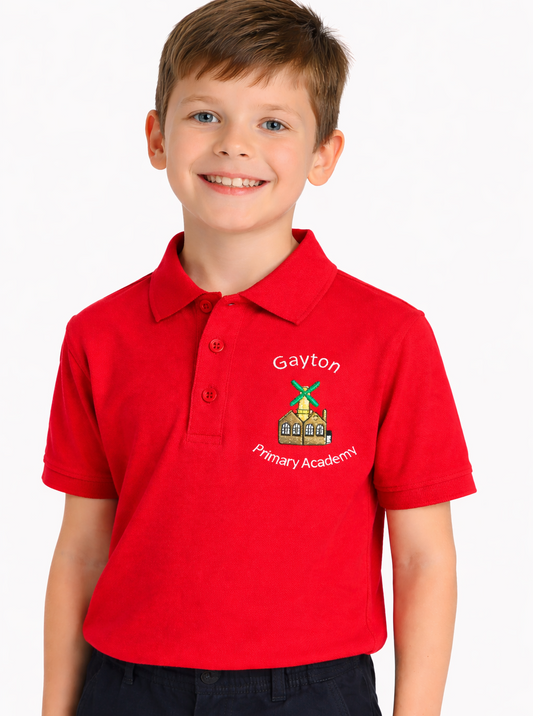 Red Polo Shirt with Gayton Embroidered Logo