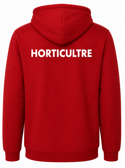 Classic Full Zip Hoodie in Red with Easton and Back Print (Horticulture)