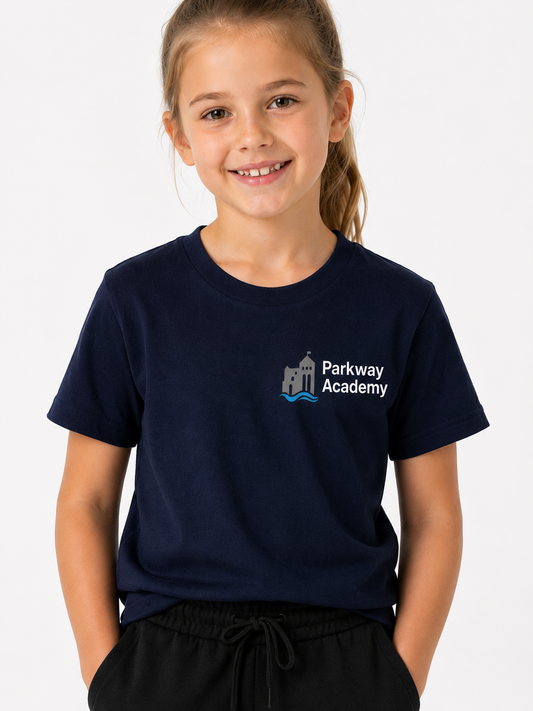 Navy PE T-Shirt with Parkway Academy Printed Logo