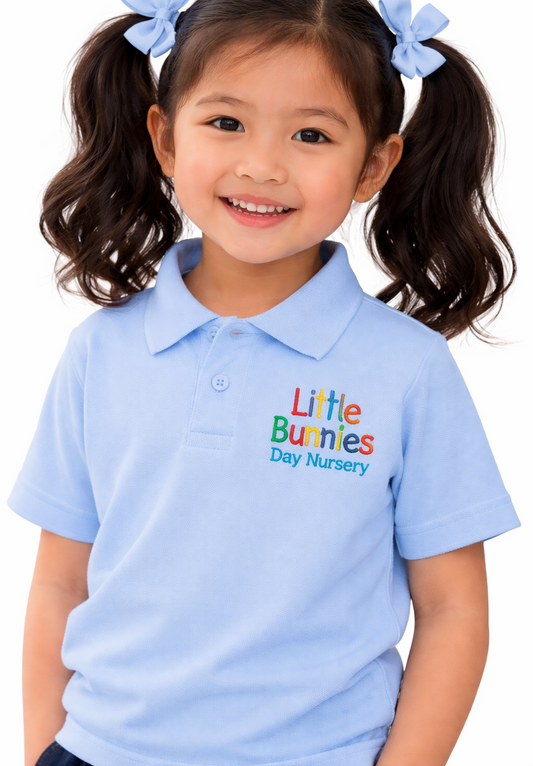 Sky Polo Shirt with Little Bunnies Embroidered Logo