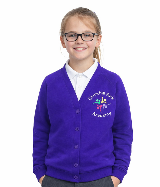 Purple Cardigan with Churchill Park Embroidered Logo