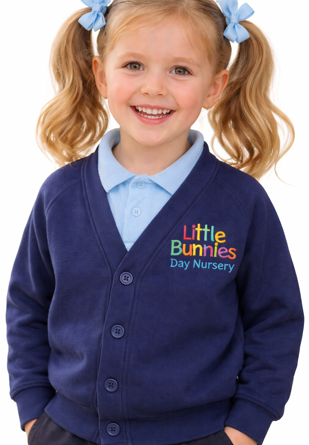 Navy Cardigan with Little Bunnies Embroidered Logo