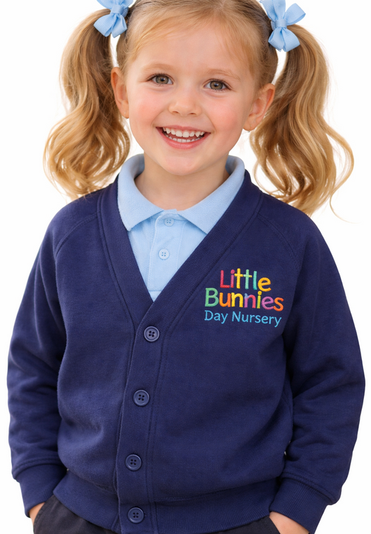 Navy Cardigan with Little Bunnies Embroidered Logo