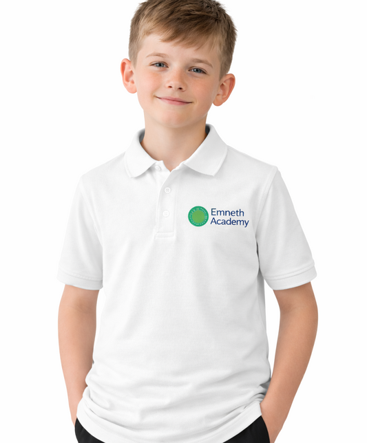 White Polo Shirt with Emneth Embroidered Logo