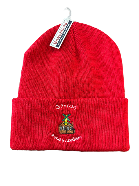 Red Children's Beanie Hat with Gayton Embroidery