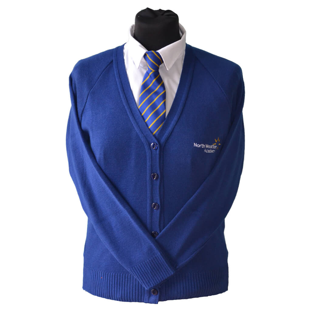 Royal Blue Cardigan with North Wootton Embroidery