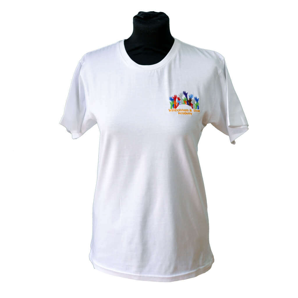 White T-Shirt with Wimbotsham & Stow Embroidery