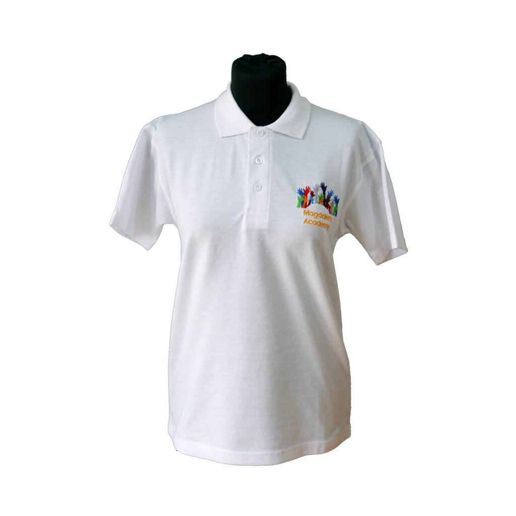 White Polo Shirt with Magdalen Embroidery