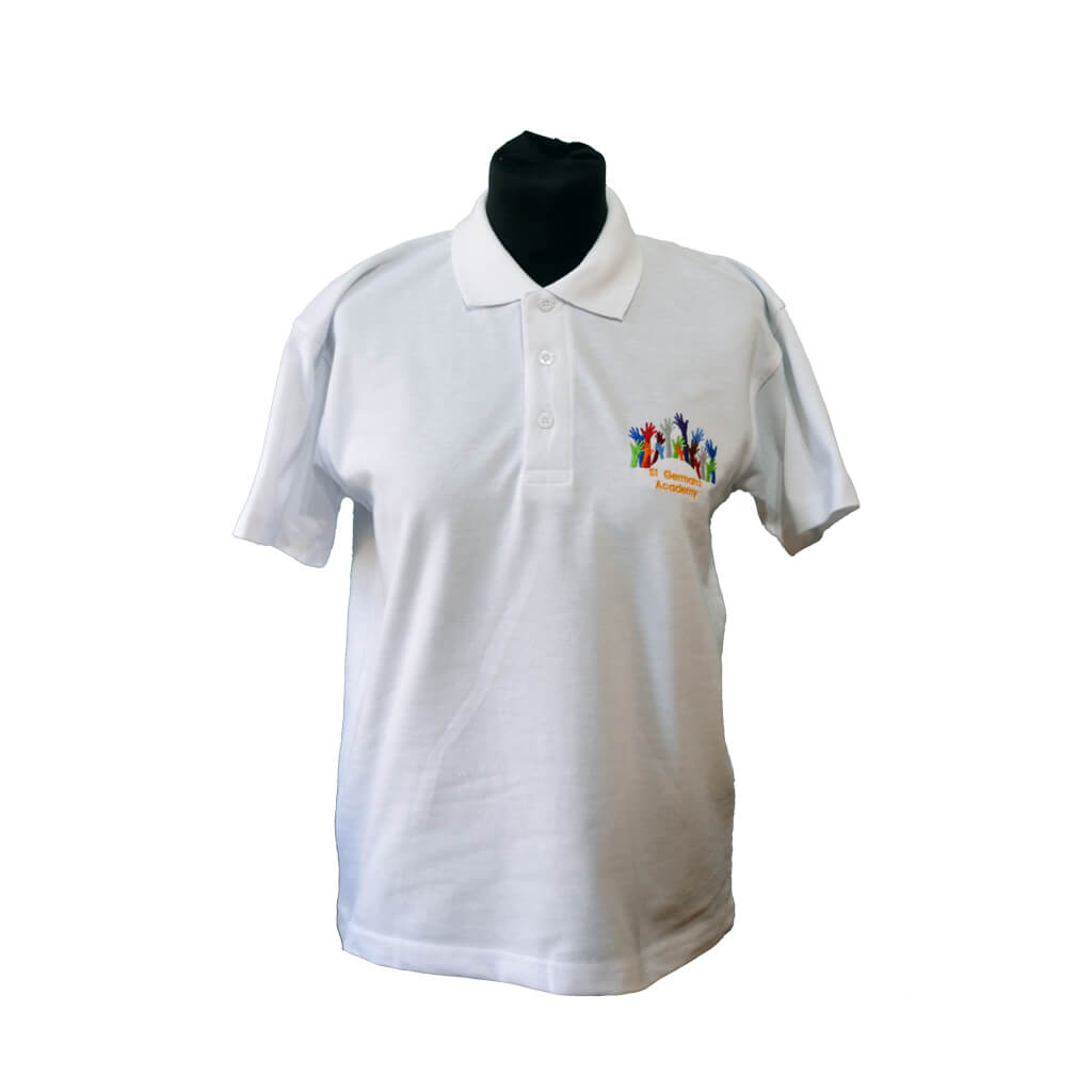 White Polo Shirt with St Germans Embroidery