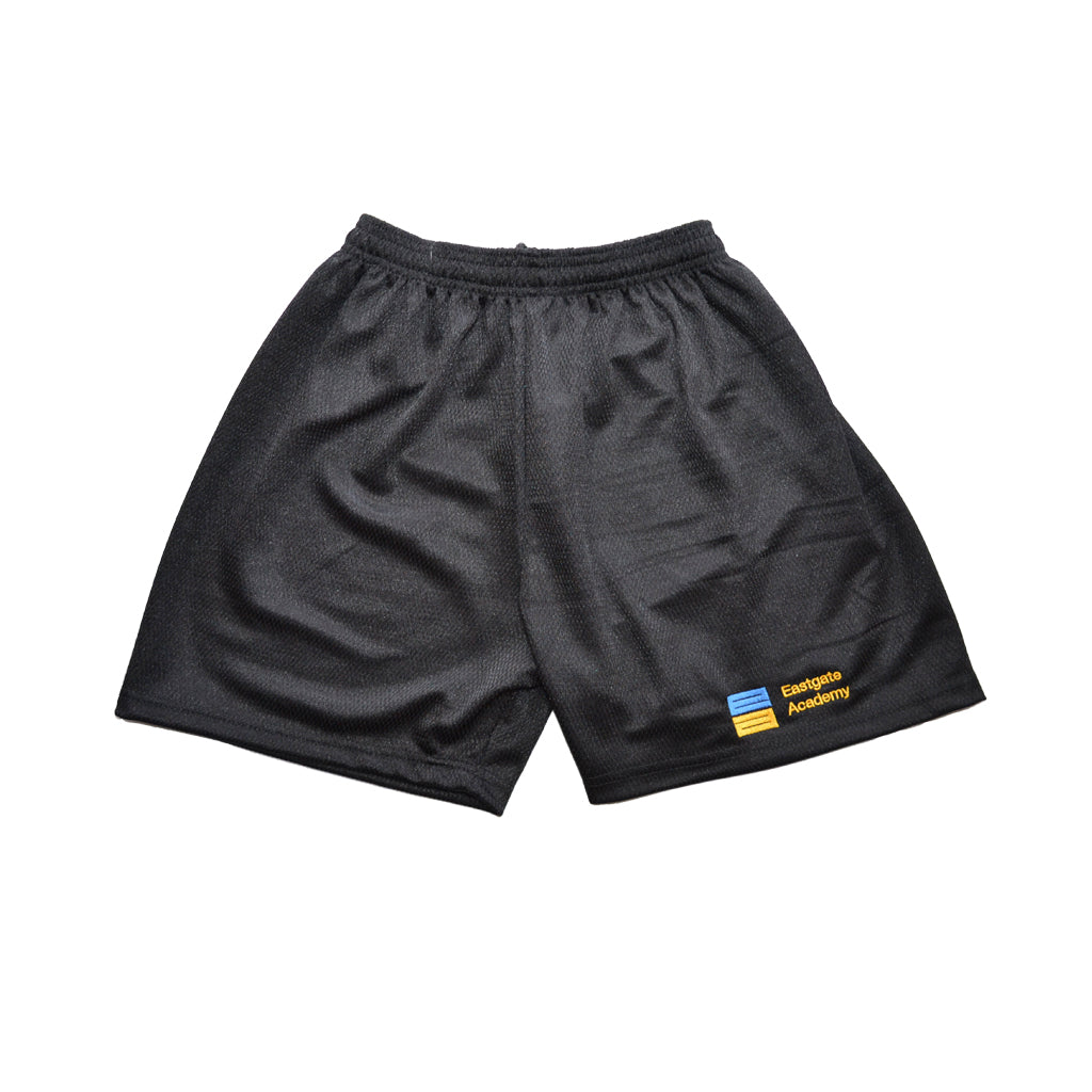 Black Mesh Shorts with Eastgate Embroidery