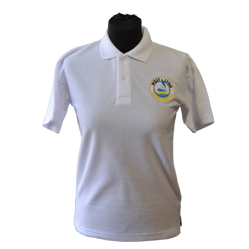 White Polo Shirt with West Lynn Embroidery