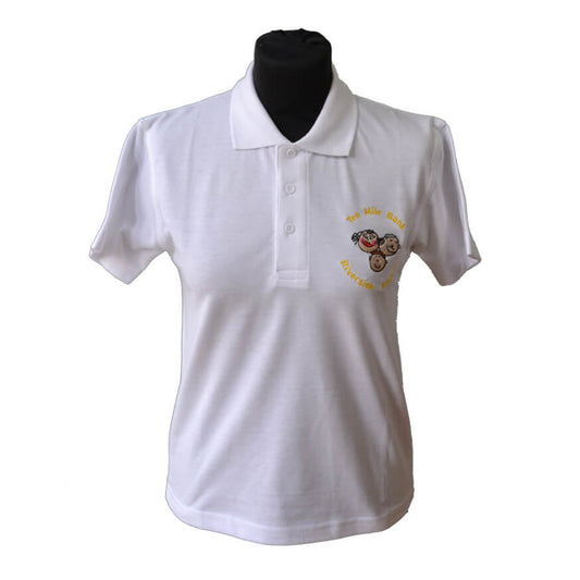 White Polo Shirt with Ten Mile Bank Embroidery