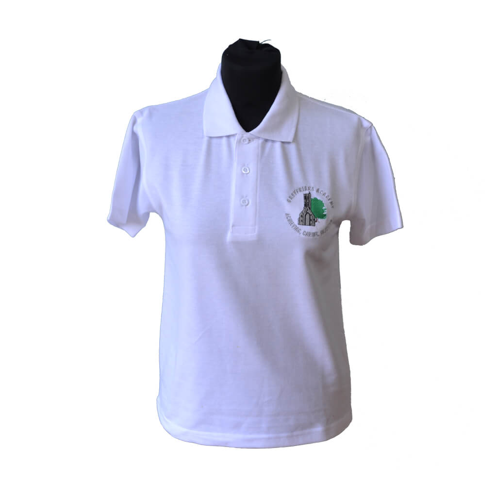White Polo Shirt with Greyfriars Embroidery