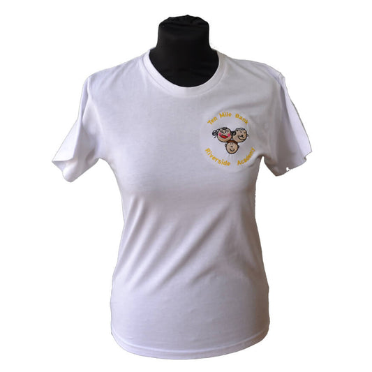 White T-Shirt with Ten Mile Bank Embroidery